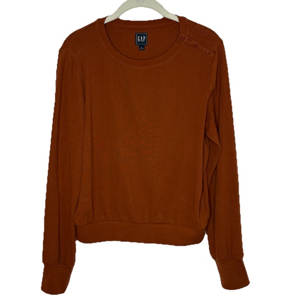 Gap Women's L Pointelle Crewneck  Long Sleeve T-Shirt Copper Beech Button Detail - Picture 1 of 12